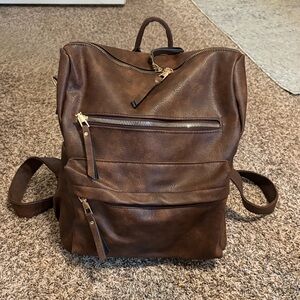 Dora & Liz Elegant Brown Leather Backpack with Pockets